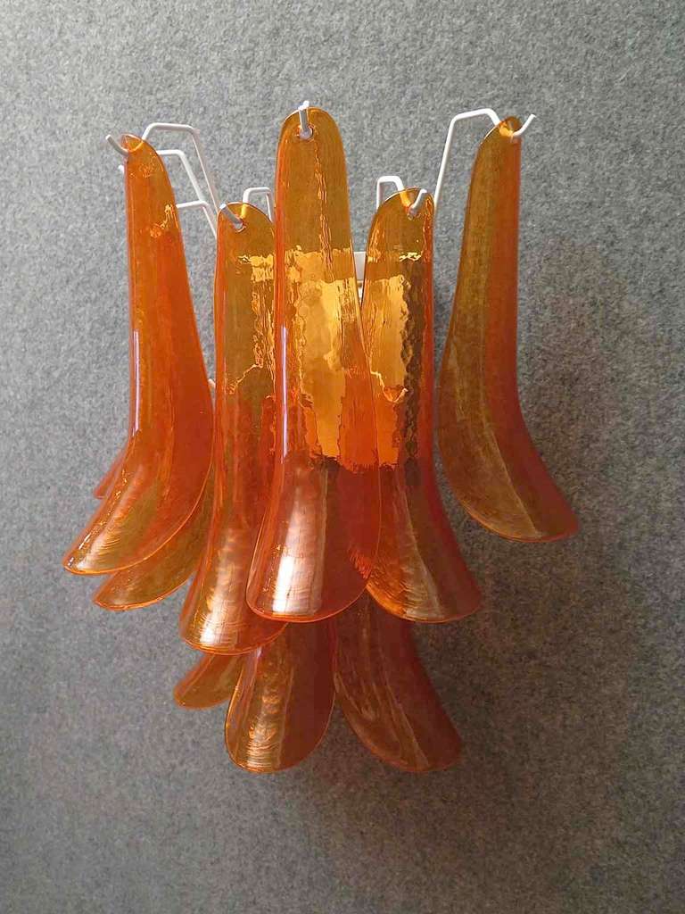 Mazzega Semi Circle Orange Art Glass Murano Wall Lights Sconces, 1970 In Good Condition For Sale In Rome, IT