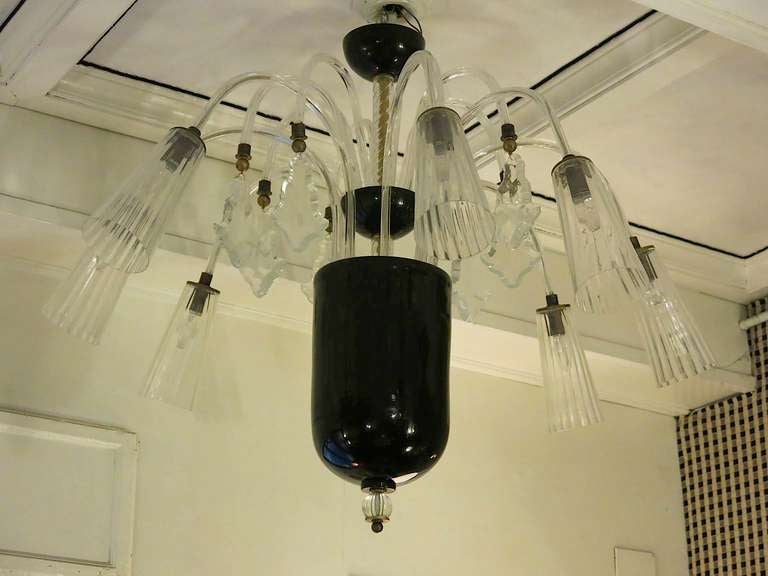 Barovier & Toso Murano Black and White Art Glass Chandeliers, 1930 For Sale 6