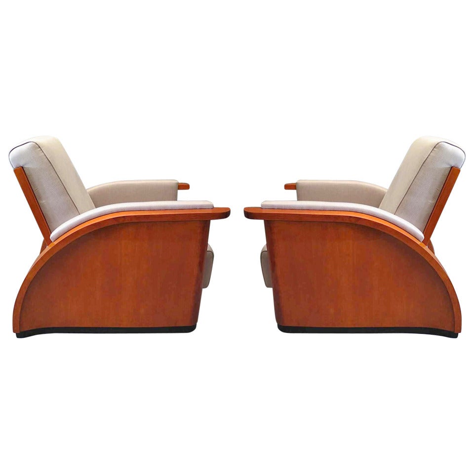 Beech Pair of Cherry French Art Deco Armchairs