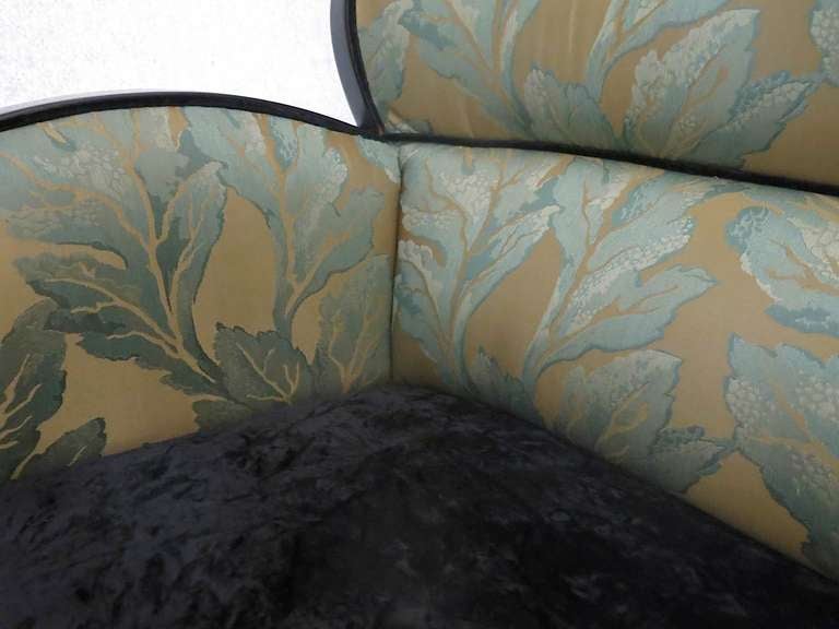 Art Deco Sofa in Black Velvet and Green Damask Fabric 2