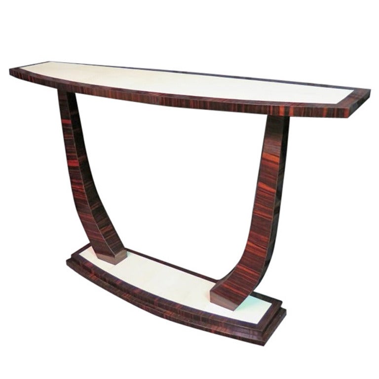  Art Deco Macassarwood and Parchment Italian Console Table, 1930