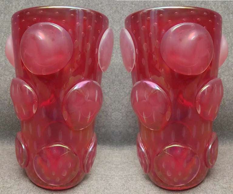 Pair of Ruby Red Vases of Murano