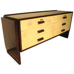 An Italian 1930s Art Deco Rosewood and Parchment Chest of Drawers by Valzania Roma