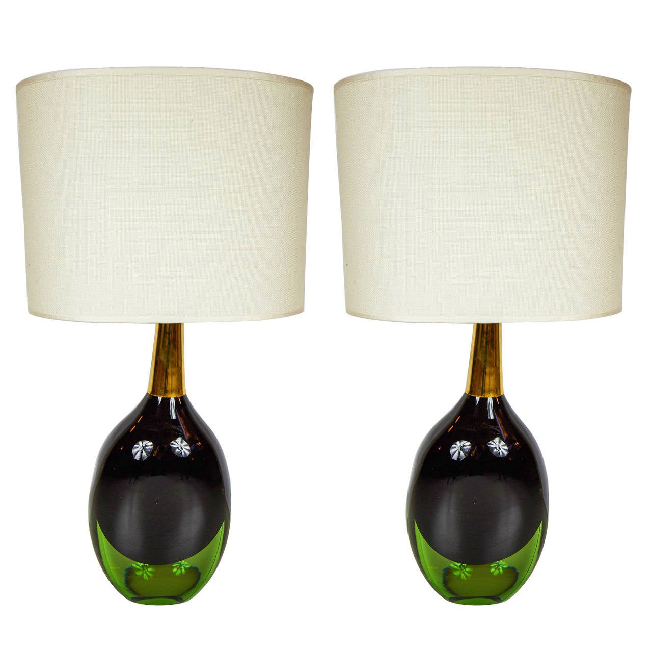 Pair of Seguso "Sommerso" Murano Glass Signed Table Lamps, 1950s