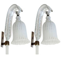 Pair of Charming Signed Venini Murano 1950s Wall Sconces