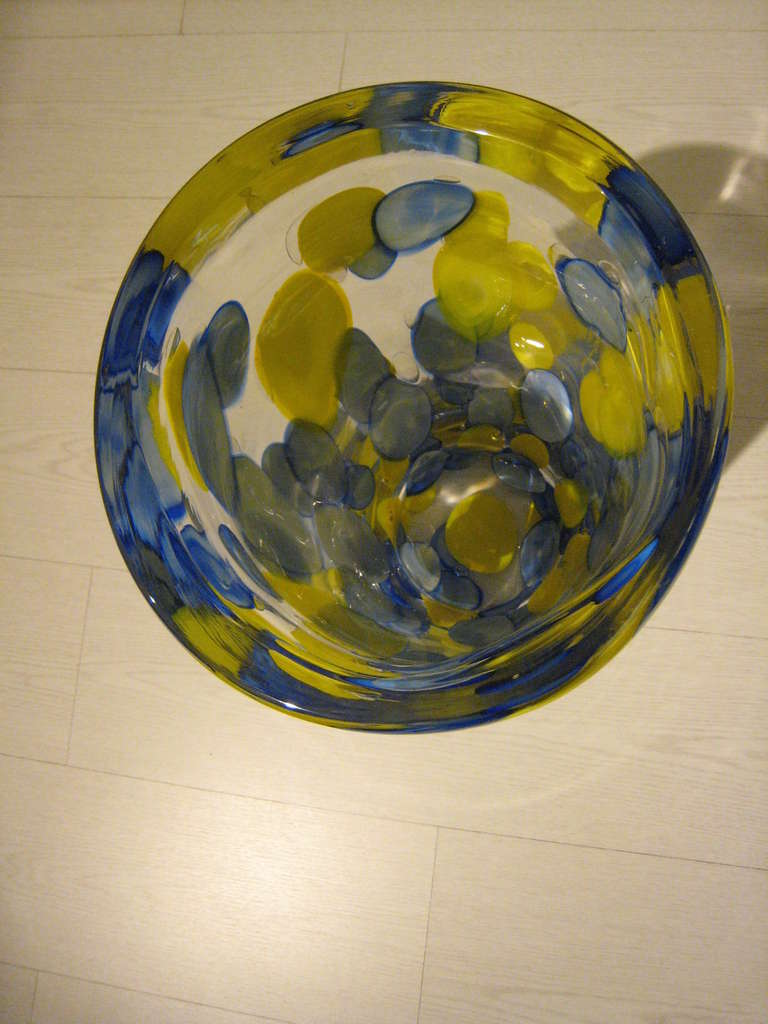 Toso Blue and Yellow Umbrella Stand Murano Glass Italian Vase, 1960 In Excellent Condition In Firenze, Toscana