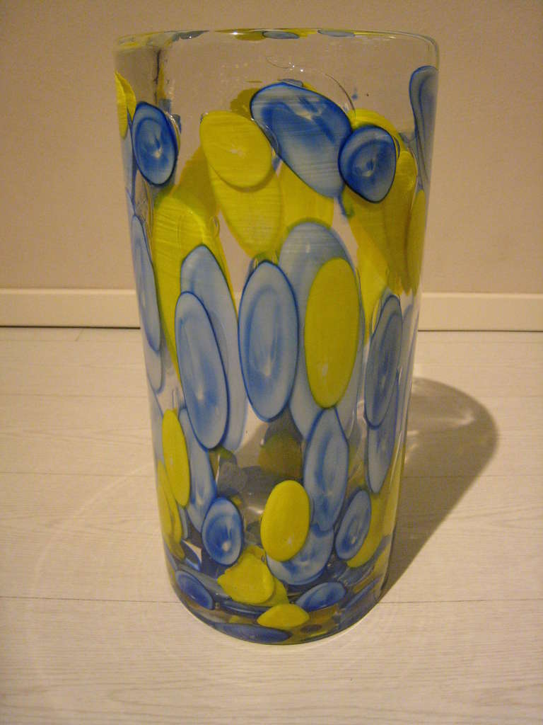 blue and yellow vases