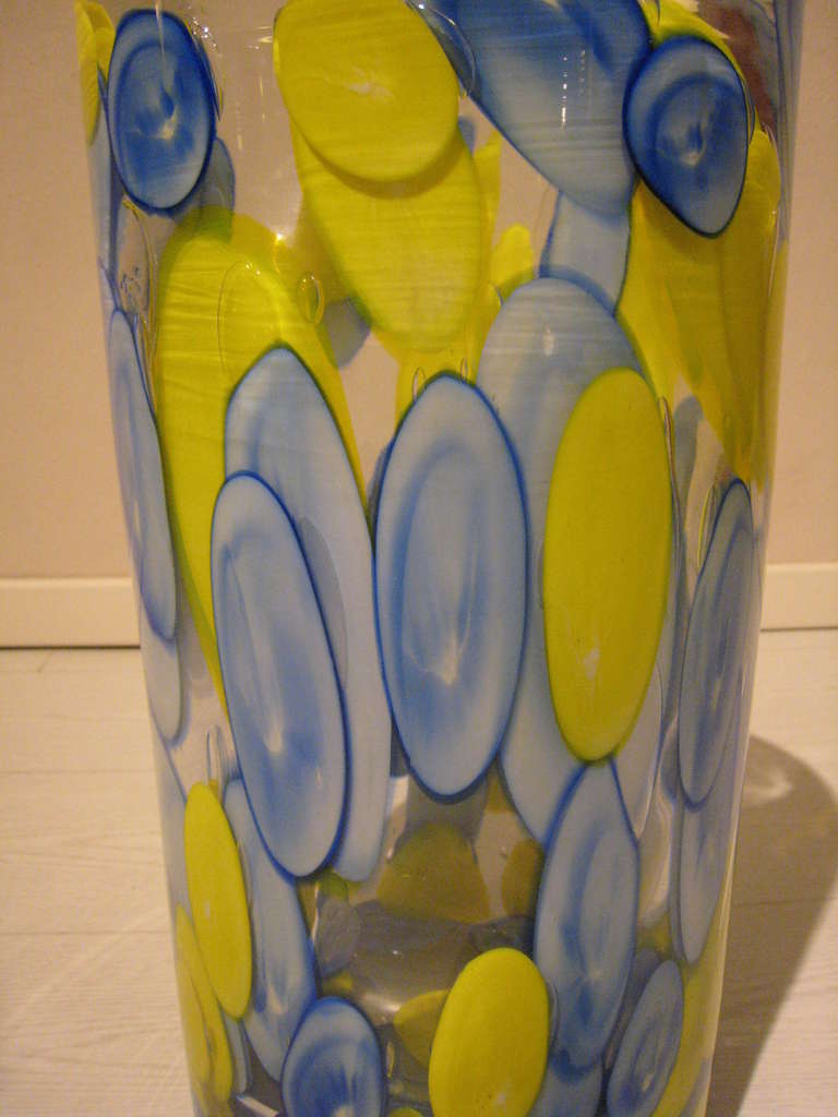 Mid-20th Century Toso Blue and Yellow Umbrella Stand Murano Glass Italian Vase, 1960