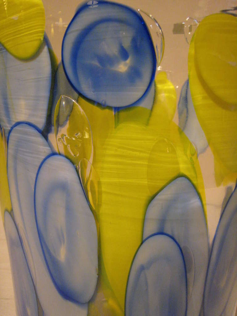 Toso Blue and Yellow Umbrella Stand Murano Glass Italian Vase, 1960 1