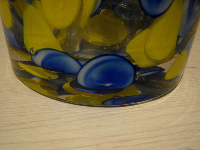 Toso Blue and Yellow Umbrella Stand Murano Glass Italian Vase, 1960 2