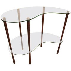 Small Pretty Italian 1950s Tempered Glass Console Table