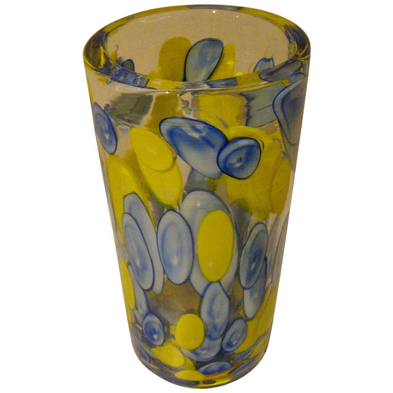 Toso Blue and Yellow Umbrella Stand Murano Glass Italian Vase, 1960 at