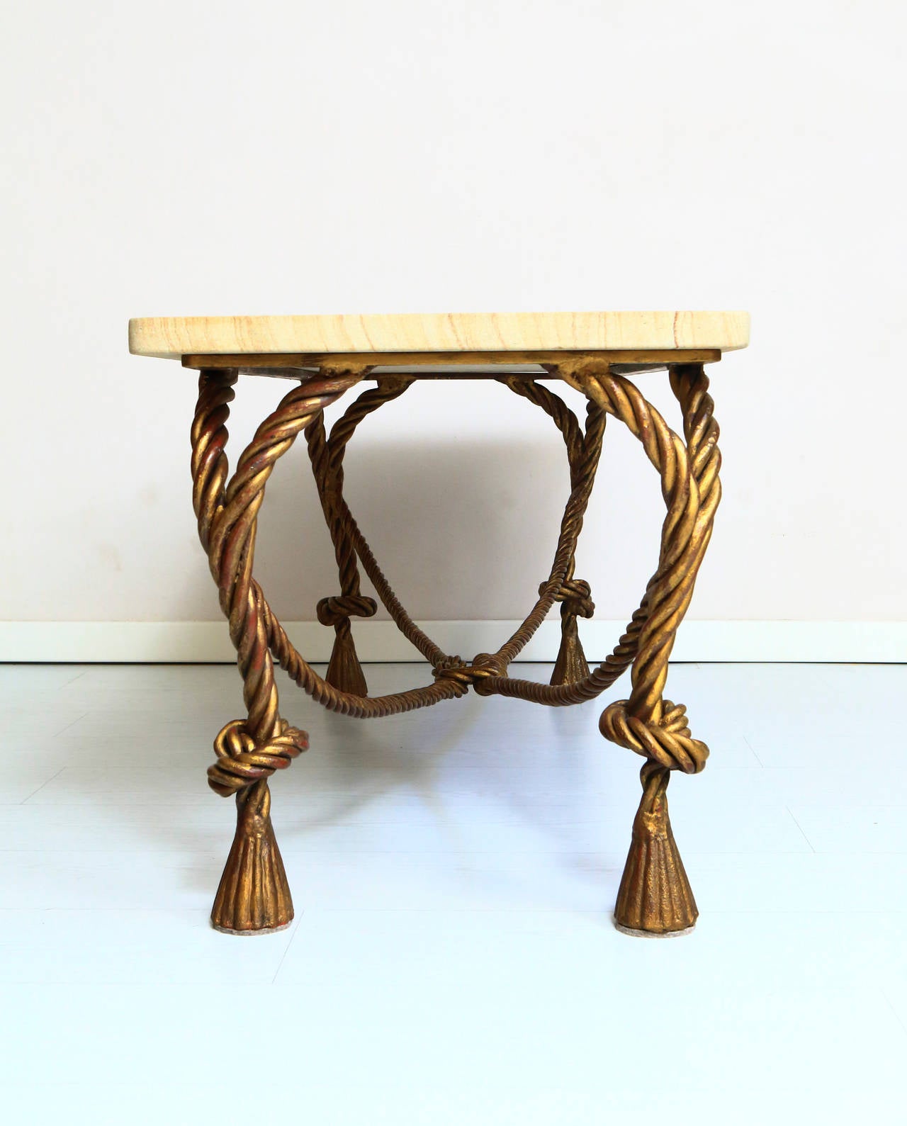 Interesting Italian 1940s Golden Handmade Iron Sofa Table by Colli In Excellent Condition For Sale In Firenze, Toscana