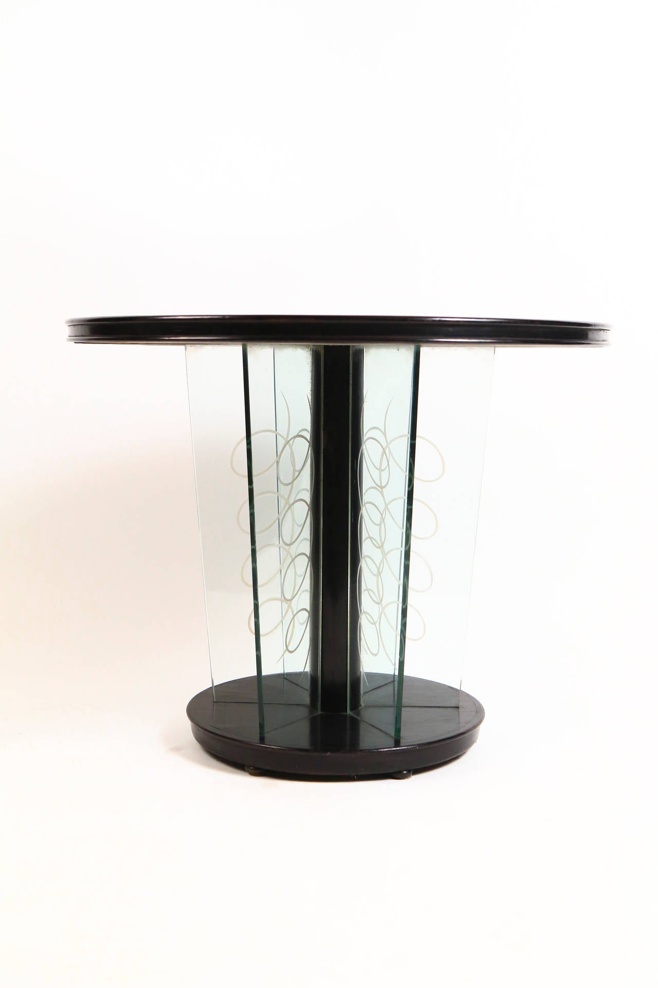 Italian Art deco side table wood and glass, By Brusotti Milano Italy.1930's.