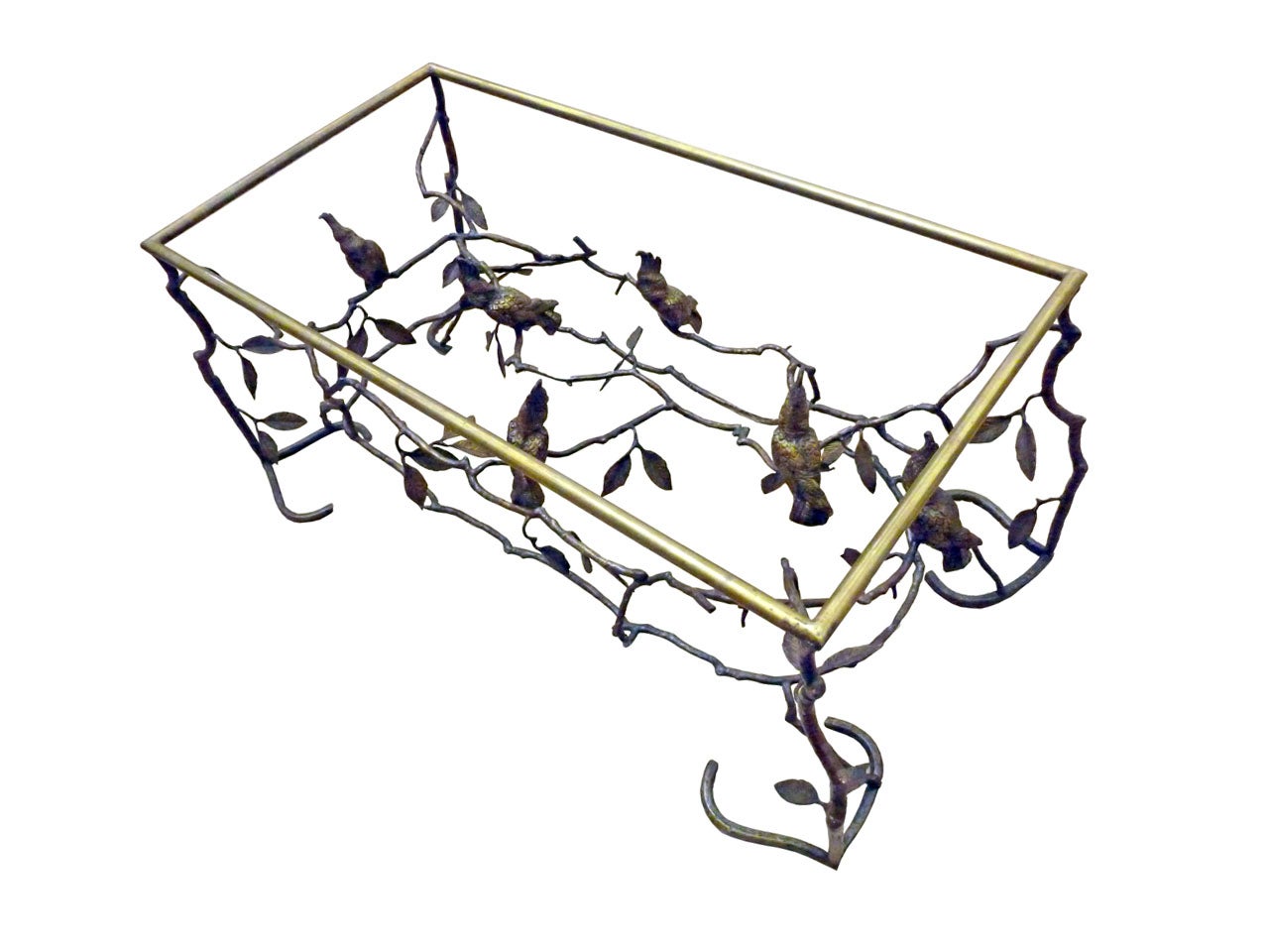 Giacometti Sculpture Style, Bronze Cocktail Rectangular Table With Birds