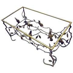 Giacometti Sculpture Style, Bronze Cocktail Rectangular Table With Birds