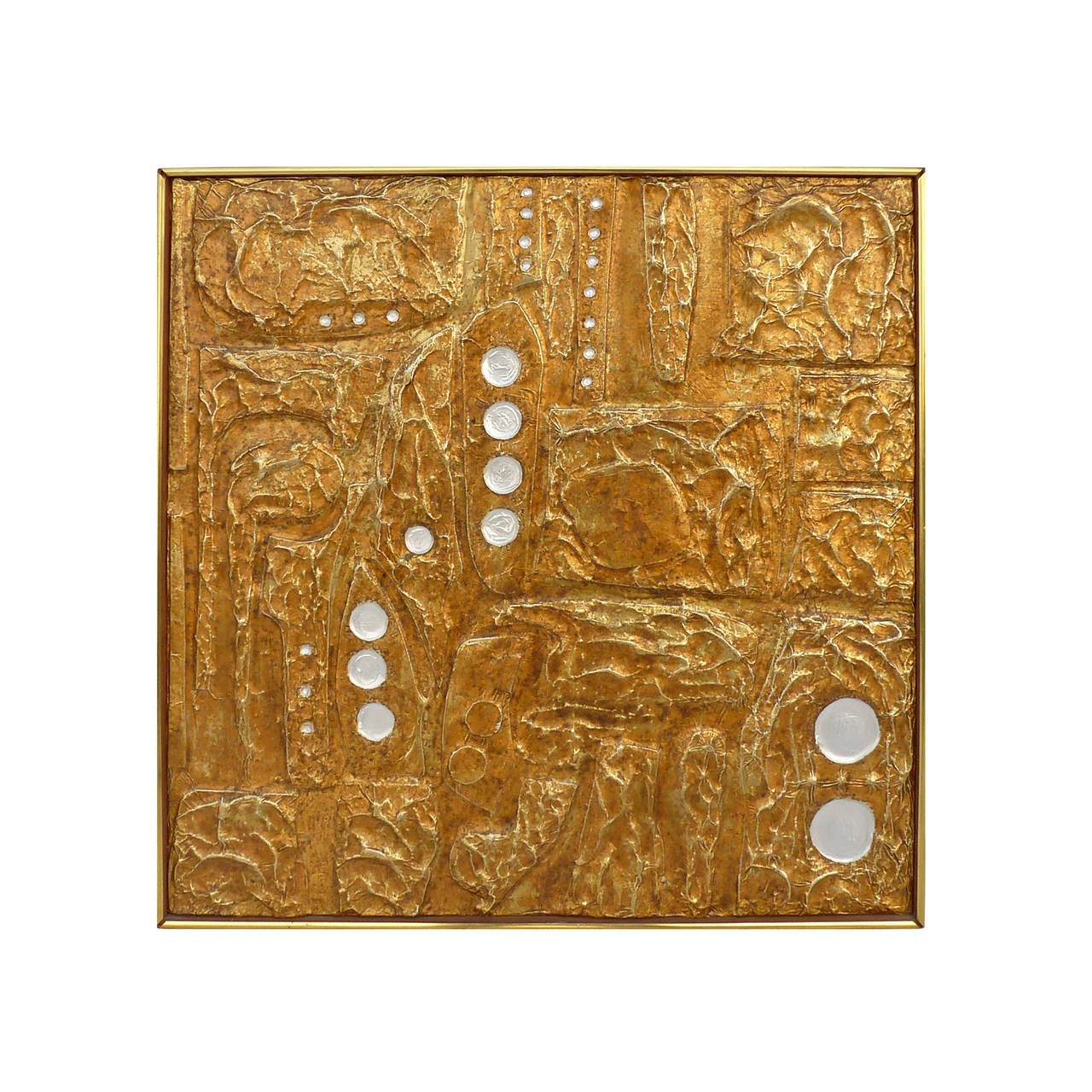 Embossed, Wood, and Golden Aluminum Abstract Wall Sculpture