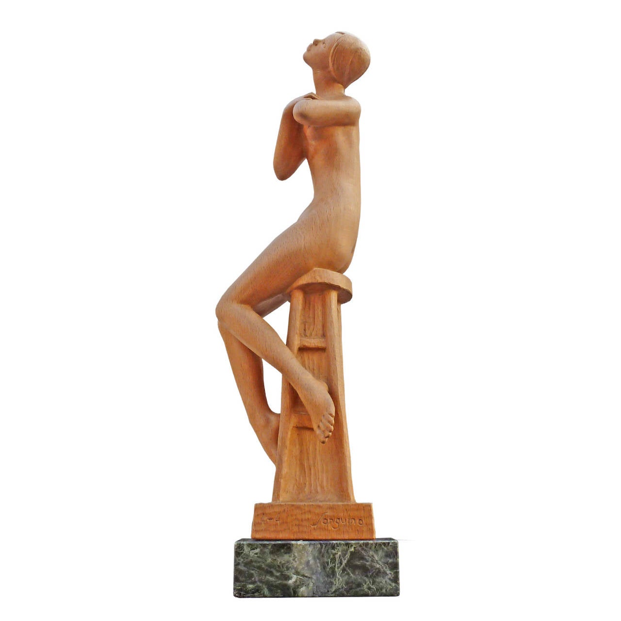 Mid-Century Modern Luis Sanguino Hand-Carved Mahogany Sculpture of a Nude Woman