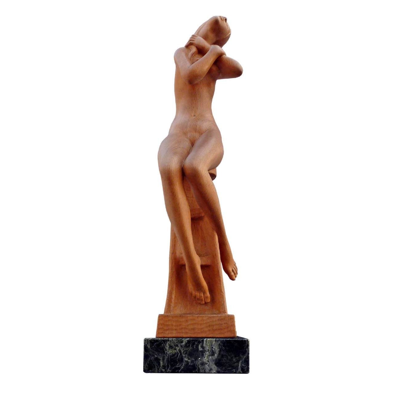 Spanish Luis Sanguino Hand-Carved Mahogany Sculpture of a Nude Woman