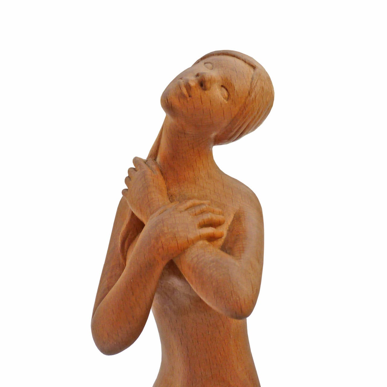 Wood Luis Sanguino Hand-Carved Mahogany Sculpture of a Nude Woman