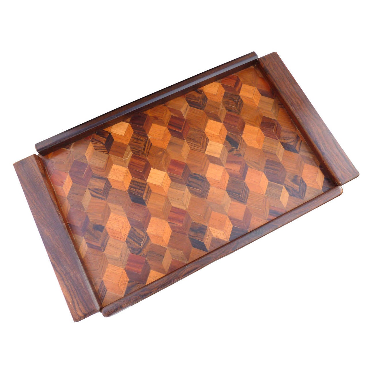 Mid-Century Modern Don Shoemaker Parquetry Service Tray, Made in Tropical Woods
