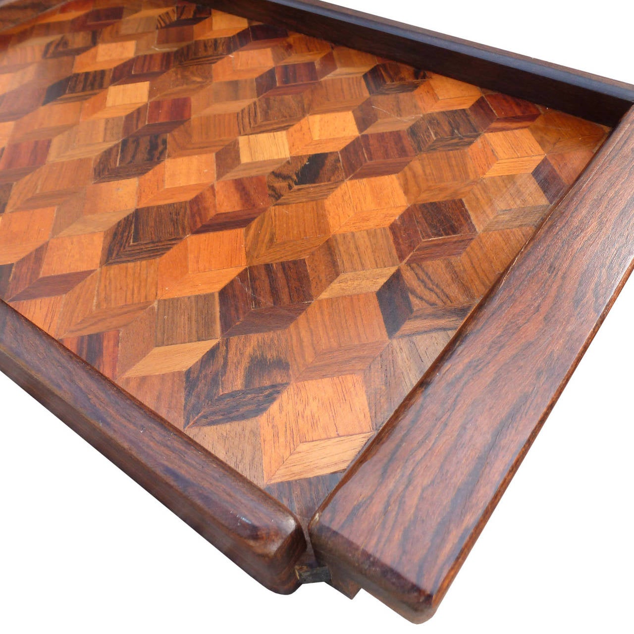 Don Shoemaker Parquetry Service Tray, Made in Tropical Woods In Good Condition In Mexico City, D.F.