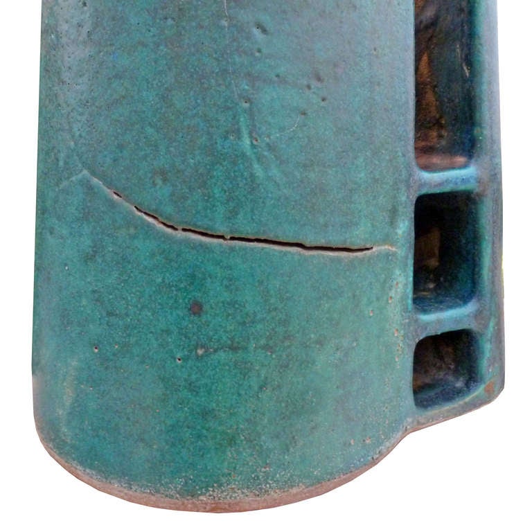 Pottery Green Pitcher with Architectural Style 1