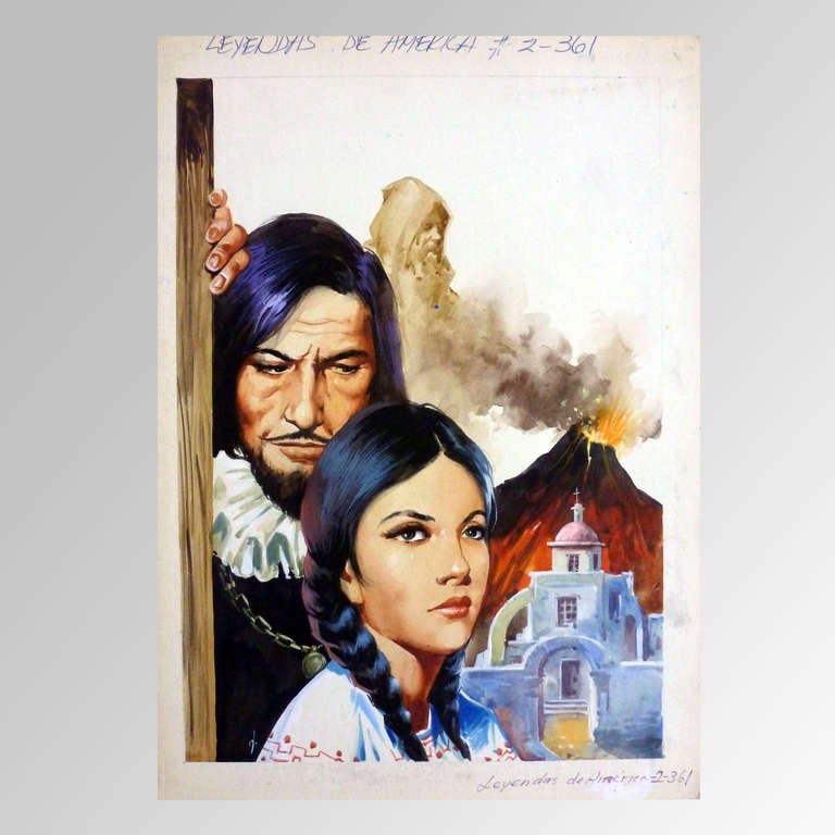 Demetrio Llordén painted several covers of high quality for Editorial Novaro in Mexico from the fifties to the seventies, Legends of America, was launched in 1956. This is a cover illustrated in gouache, and tells the story of the Maya Virgin.