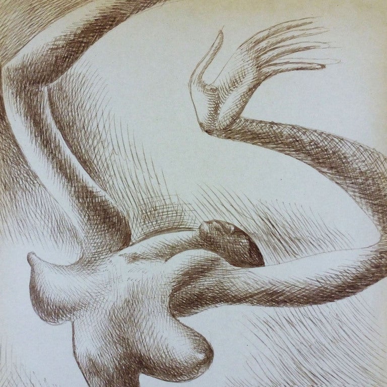 Mexican Original Sepia Ink Drawing by Miguel Covarrubias