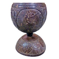 Mexican carved coconut cup, 19th century Folk Art