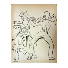 Ink Drawing by Miguel Covarrubias, Haiti Dancers 1