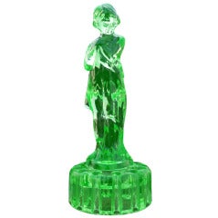 Vintage American Depression Glass Figural Flower Frog, "Emerald Draped Lady"