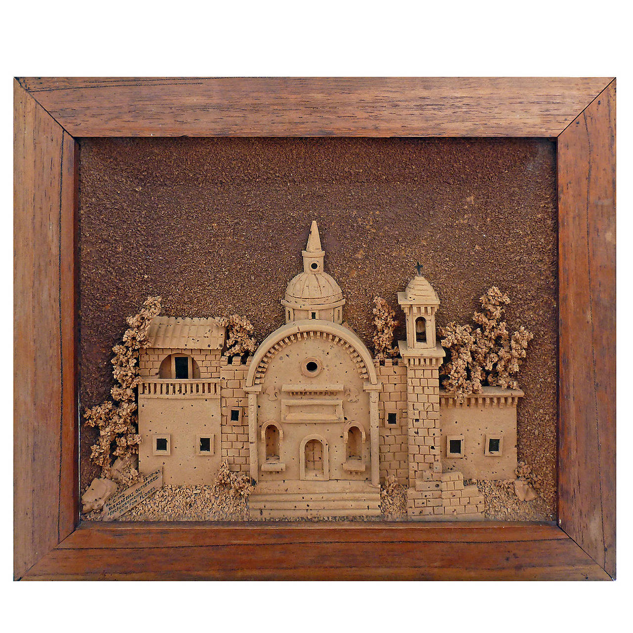 Antique 1861, Miniature Mexican Church Made in Cork, Framed For Sale