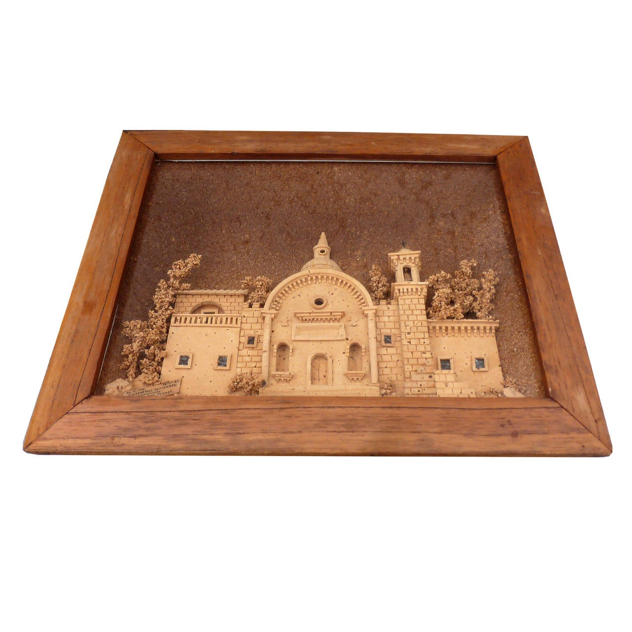 Antique 1861, Miniature Mexican Church Made in Cork, Framed For Sale 2