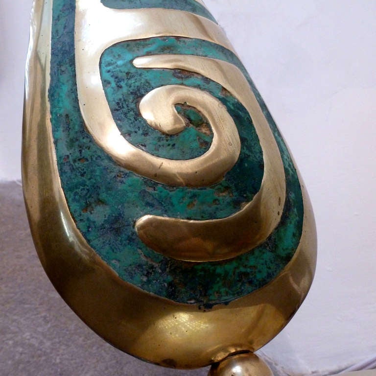 Modern Pepe Mendoza Brass and Inlaid Turquoise Table Lamp