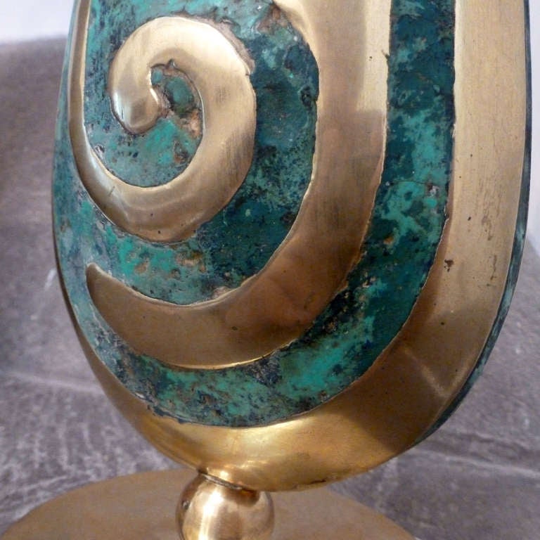Mexican Pepe Mendoza Brass and Inlaid Turquoise Table Lamp