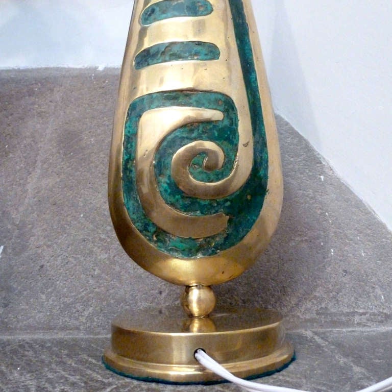 Mid-20th Century Pepe Mendoza Brass and Inlaid Turquoise Table Lamp