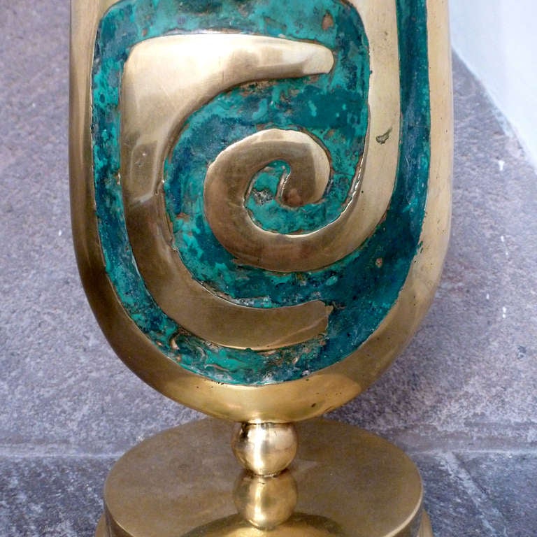 Pepe Mendoza Brass and Inlaid Turquoise Table Lamp 1