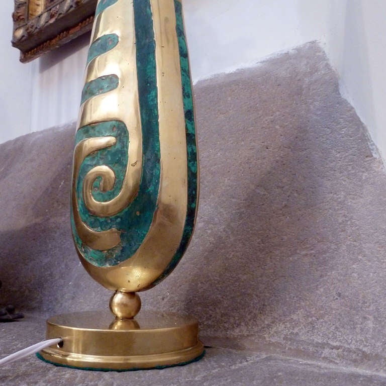 Pepe Mendoza Brass and Inlaid Turquoise Table Lamp 4