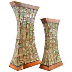 Copper & Mother Of Pearl Mid Century Vases, Los Castillo Style