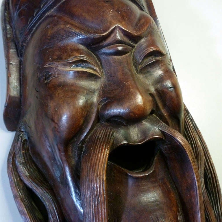 Asian Hand Carved Wooden Mask In Good Condition For Sale In Mexico City, D.F.