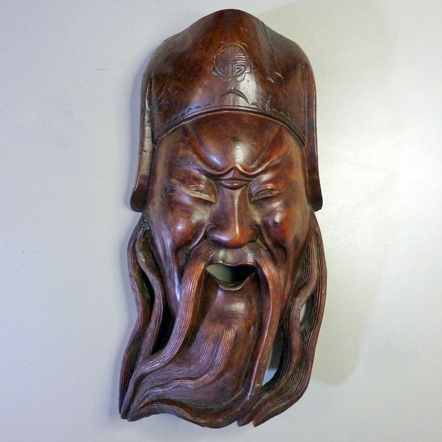 Asian Hand Carved Wooden Mask For Sale
