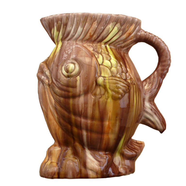 Oaxacan Drip Ware Fish Pitcher, 1940's For Sale