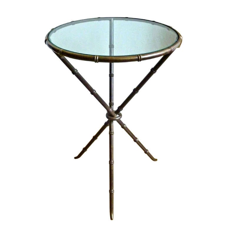 Mid-Century Arturo Pani Brass Faux Bamboo Tripod Side Table For Sale