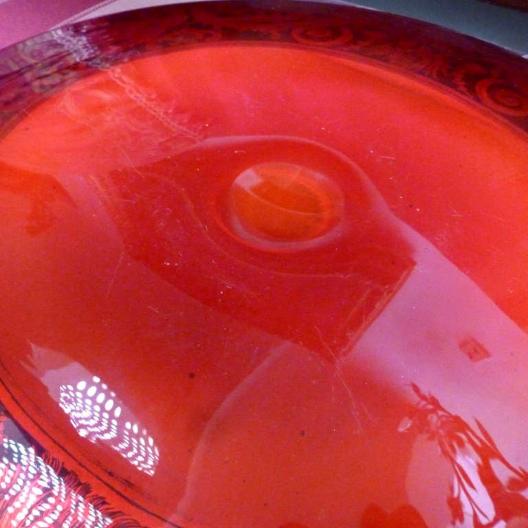 Italian Ruby Red Hand Blown Venetian Glass Plate