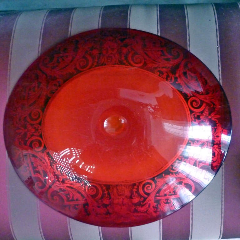Ruby Red Hand Blown Venetian Glass Plate In Excellent Condition In Mexico City, D.F.