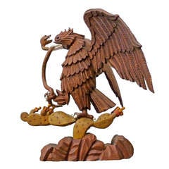 Hand Carved Mexican Eagle Devouring A Snake