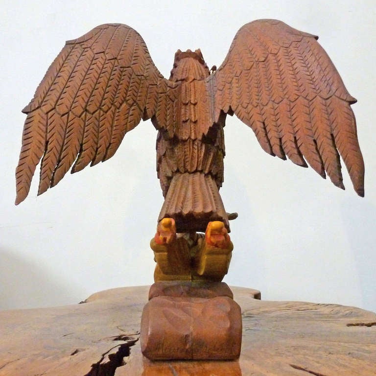 Hand Carved Mexican Eagle Devouring A Snake In Excellent Condition In Mexico City, D.F.