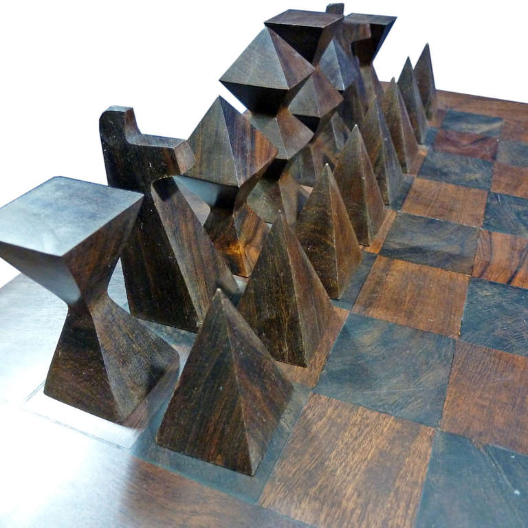 Mid Century Ironwood Chess and Domino Set, Don Shoemaker Style In Good Condition In Mexico City, D.F.