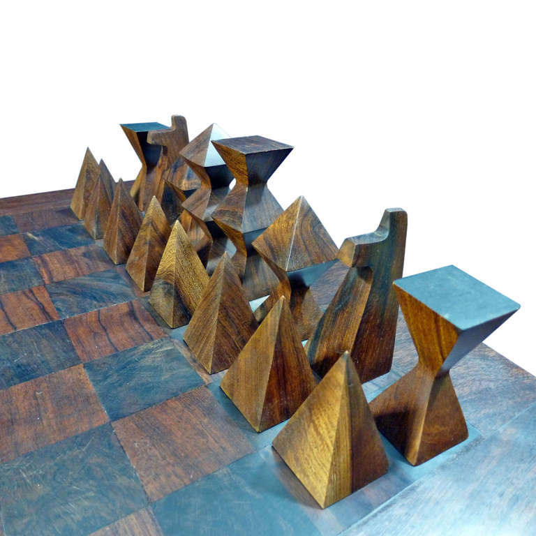 Mid Century Ironwood Chess and Domino Set, Don Shoemaker Style 1